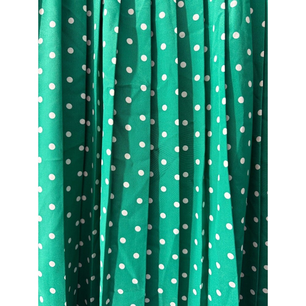 Retro Green Polka Dot Full Skirt Women's Plus 18 1X Pleats Vintage Boho Hippie